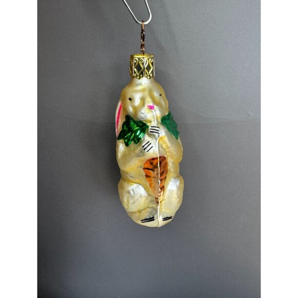 Inge-Glas Blown Glass Bunny Ornament With Carrot Pearlized 4" Germany - Picture 3 of 5